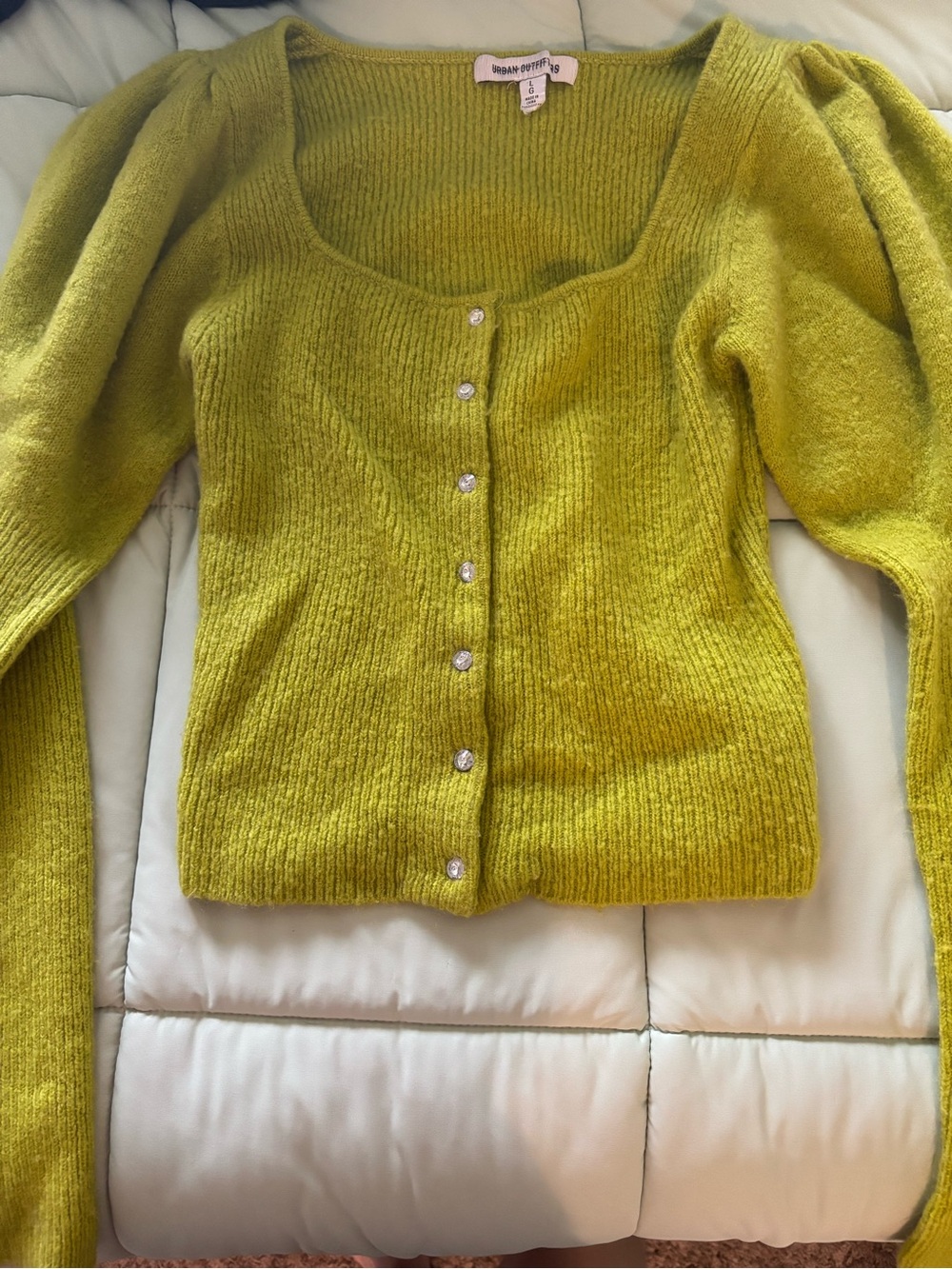 Urban Outfitters Chartreuse Scoop Neck Button Cardigan - Picture 1 of 2